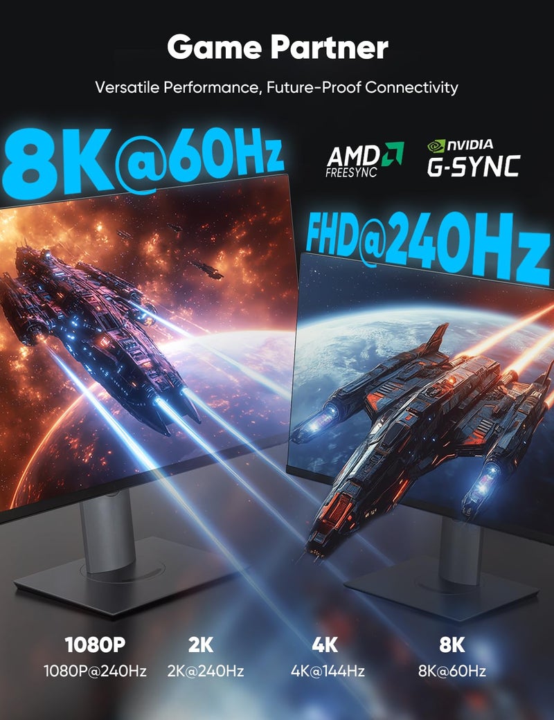 Capshi 8K 4K DisplayPort Cable 1.4, 3.3FT DP Cord (VESA Certified, 8K@60Hz, 4K@144Hz, 2K@240Hz/165Hz), 32.4Gbps High Speed Display Port Cable for Gaming Monitor, HDR/FreeSync/G-Sync, Braided, Grey - Image 4